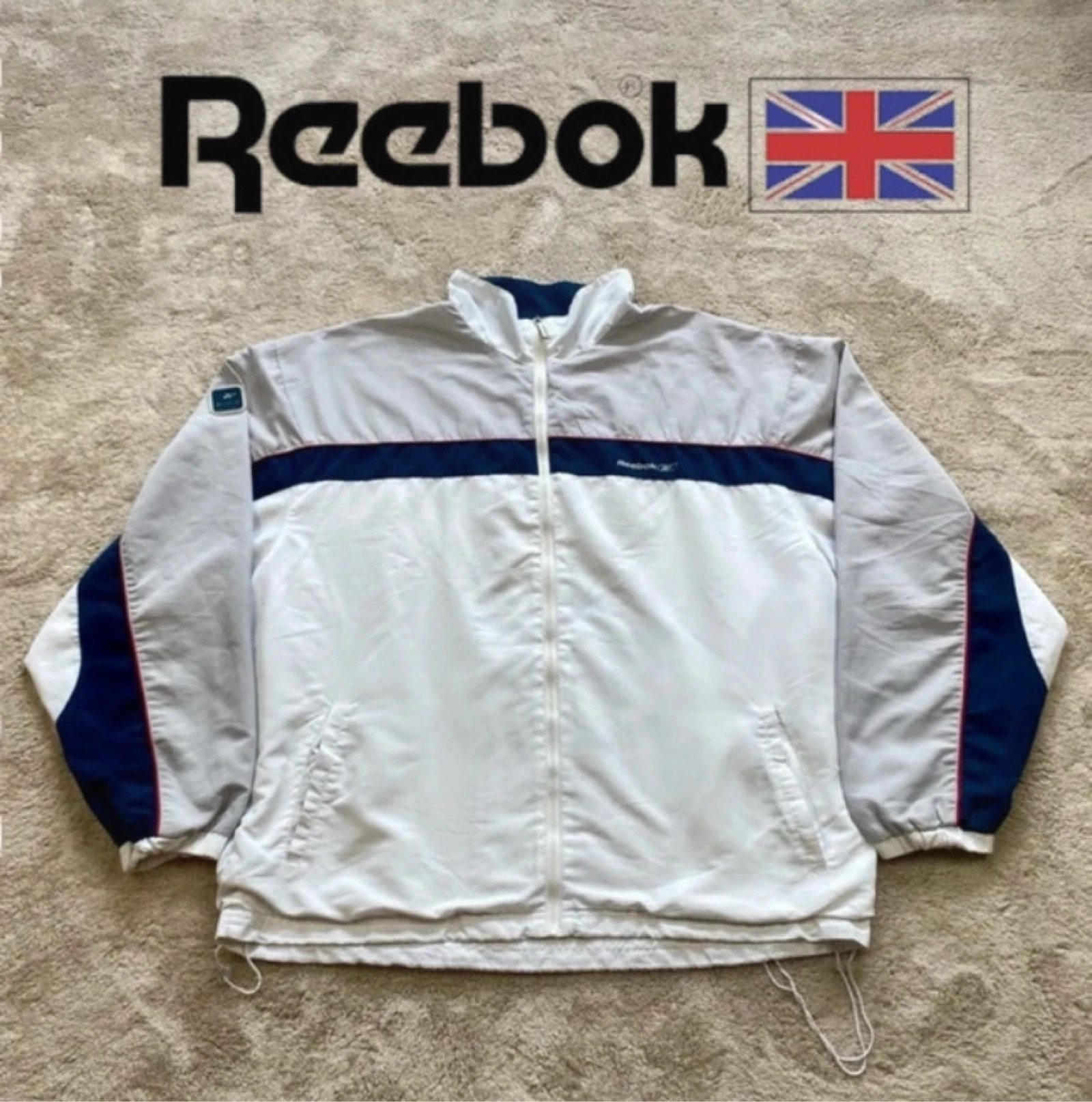 Reebok Chaqueta Deportiva Vintage Blanca y Azul Marino Talla XL